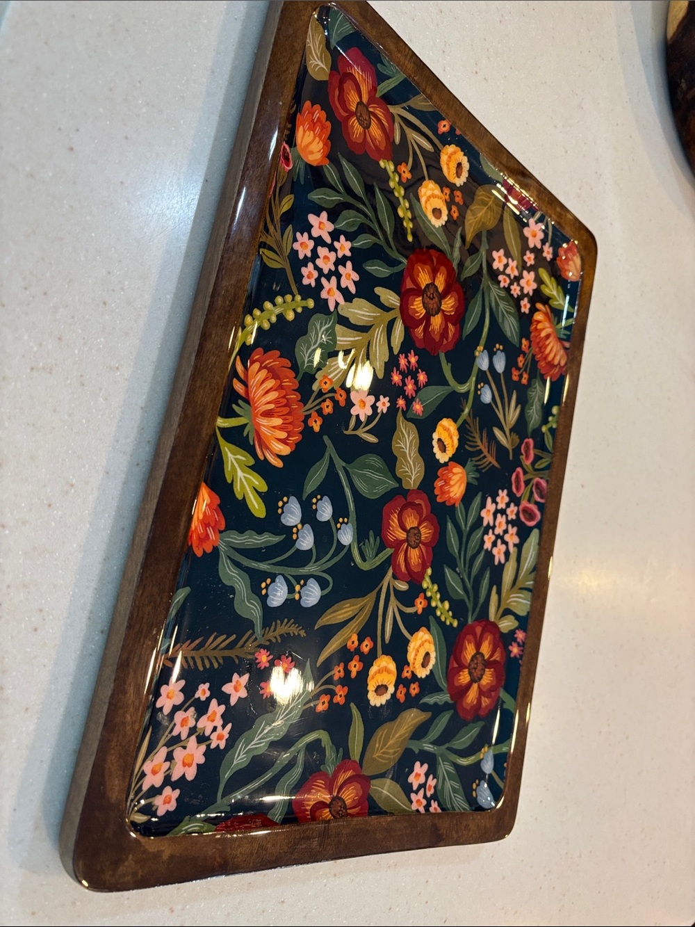 Wooden Floral Serving Tray with Dark Navy Floral Pattern - Picture 3 of 12